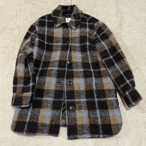 Madewell Brown and Blue Plaid Teddy Jacket